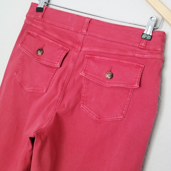 Spanx Stretch Twill Wide Leg Cropped Pants Wild Rose L Pull On Shaping Pockets - Picture 10 of 16